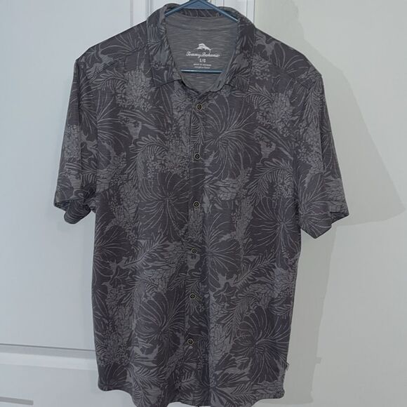 New Tommy Bahama $128 Island Zone Coconut Point Hawaiian ButtonUp Shirt Gray L/G - Picture 2 of 5